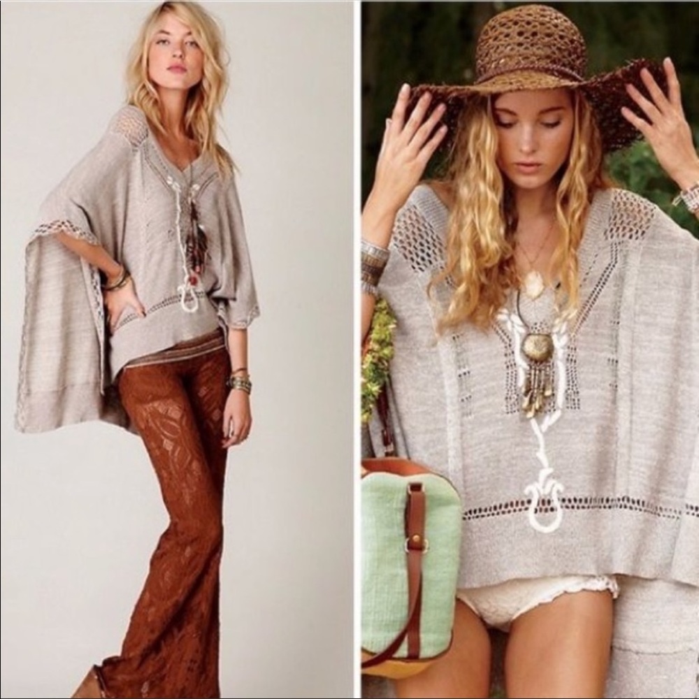 Free People Kona pointelle poncho sweater medium